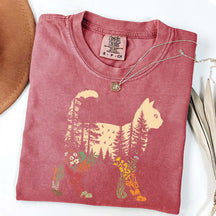 Boho Cat Plants Nature Trees Wild Flowers T-Shirt