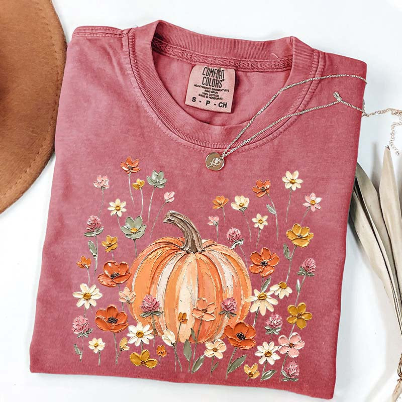 Autumn Floral Wildflower Pumpkin Season T-Shirt