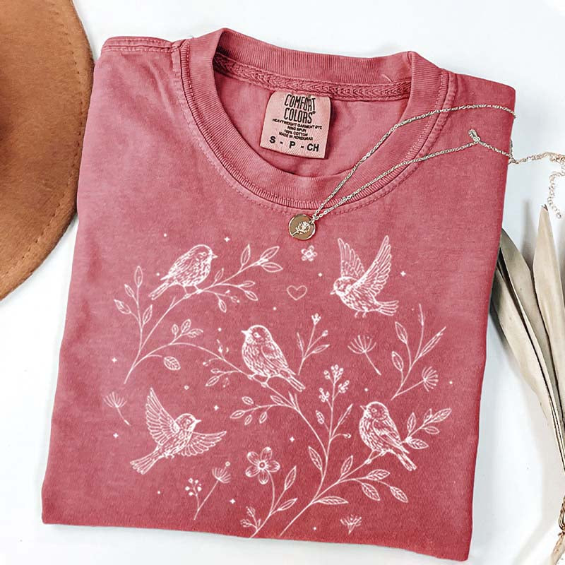 Boho Botanical Birds Sparrow T-Shirt