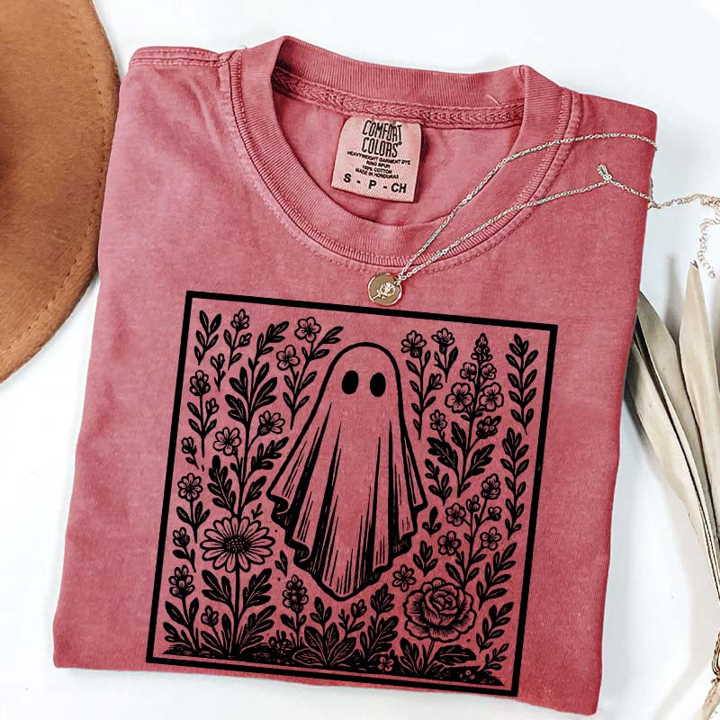 Vintage Wildflowers Graphic With Ghost T-Shirt