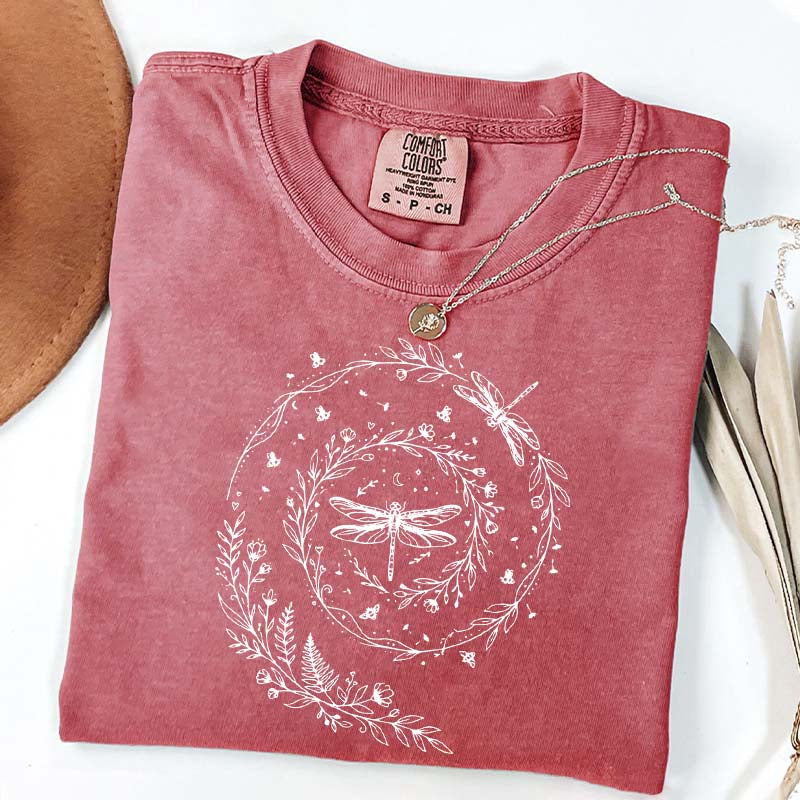 Cute Wildflowers Dragonfly Nature T-Shirt