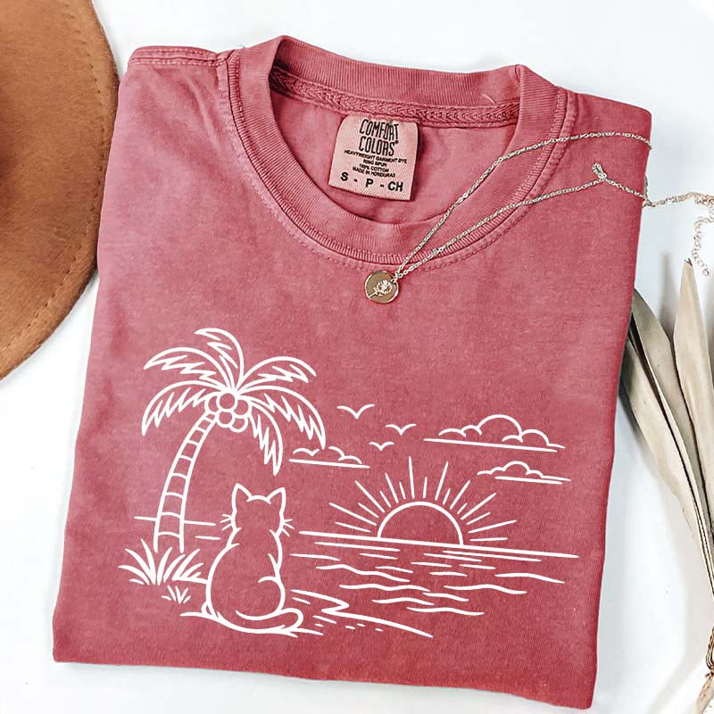 Cat Watching Sunset T-Shirt