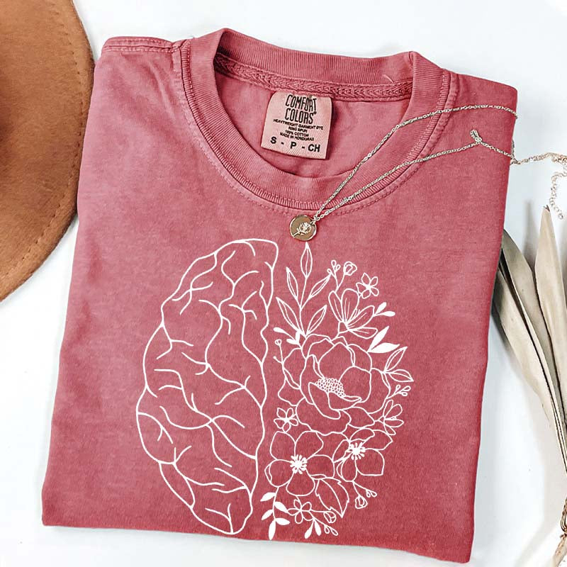 Mental Health Floral Brain Anatomy T-Shirt