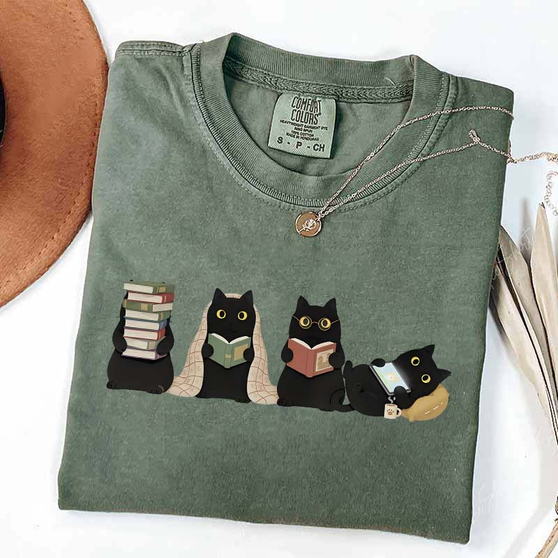 Black Cats Reading T-Shirt