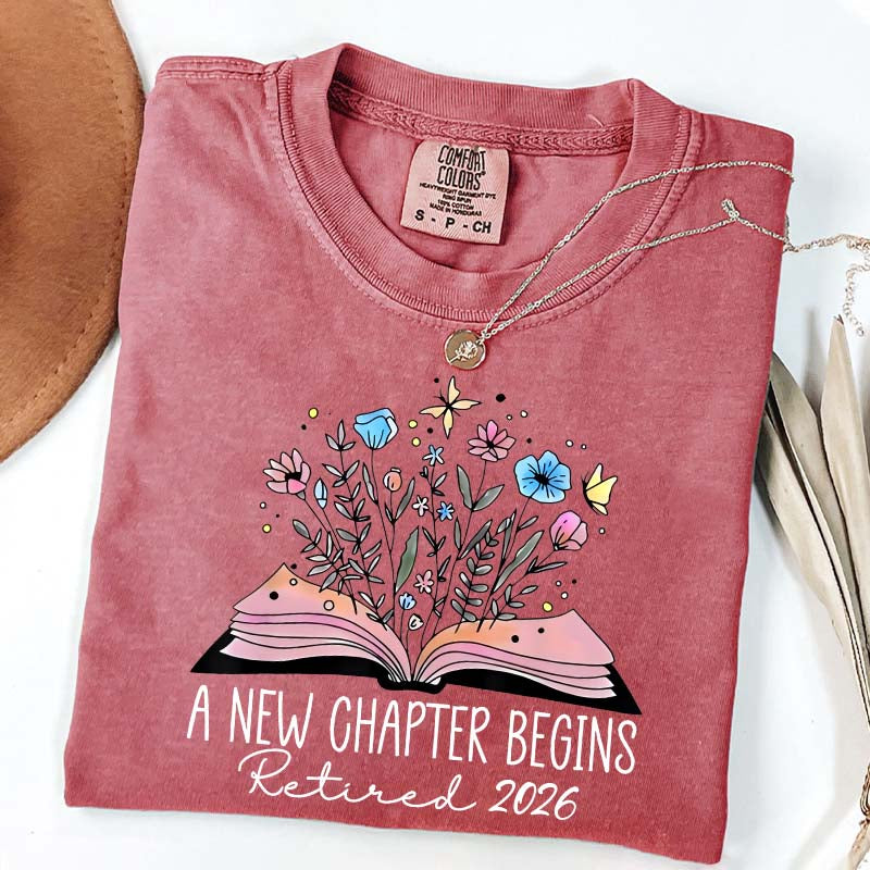 Floral Teachers 'A New Chapter Begins' Retired T-Shirt