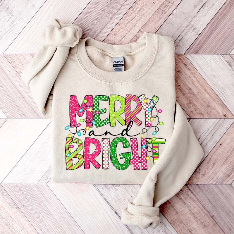 Merry and Bright Cute Family Christmas Sweatshirt