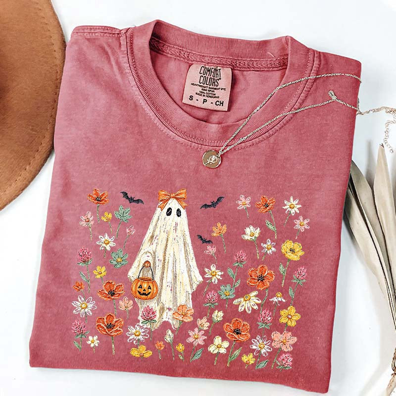 Coquette Floral Ghost Wildflowers Cute T-Shirt
