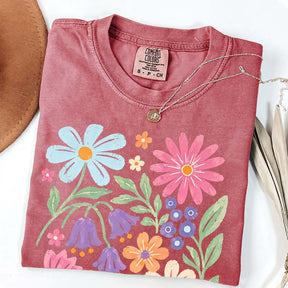 Retro Floral Vintage Folk Art Flower Boho Pink Flowers T-Shirt