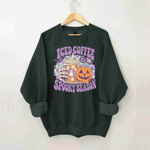 Spooky Season Ice Coffee Preppy Halloween Sweatshirt