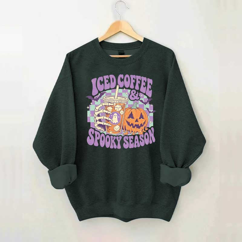 Spooky Season Ice Coffee Preppy Halloween Sweatshirt