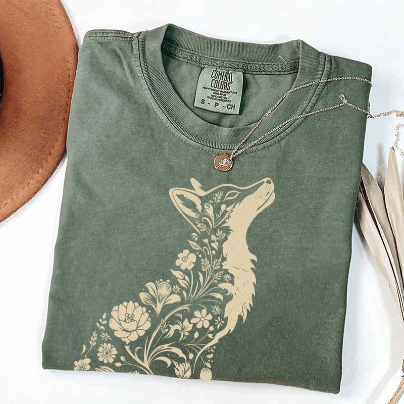 Retro Floral Fox Woodland Animal T-Shirt