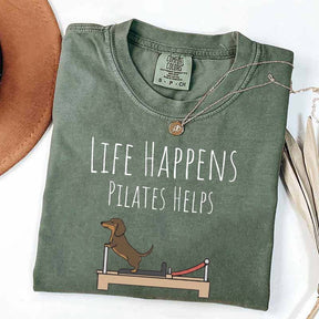 Life Happens Pilates Helps Dachshund Workout T-Shirt