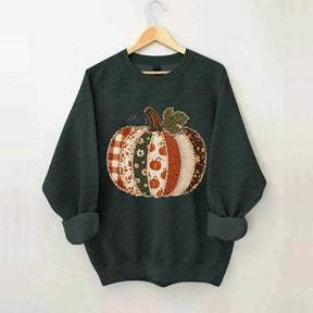 Faux Patchwork Fall Pumpkin Sweatshirt