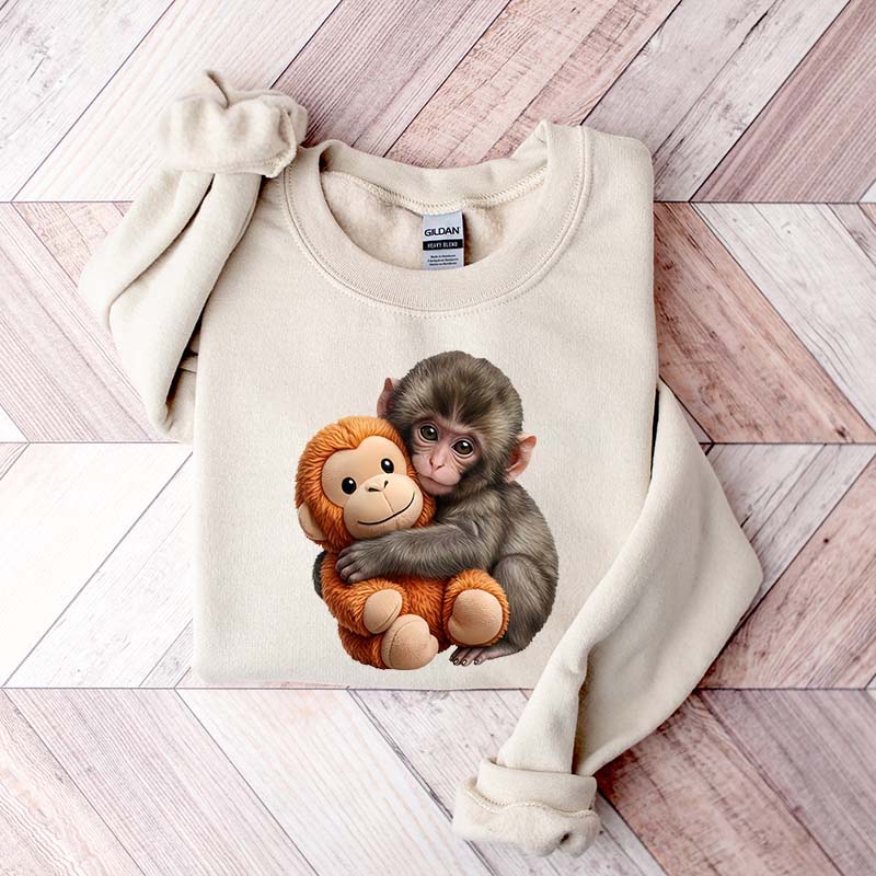 Cute Baby Monkey With Plush Toy Sweatshirt