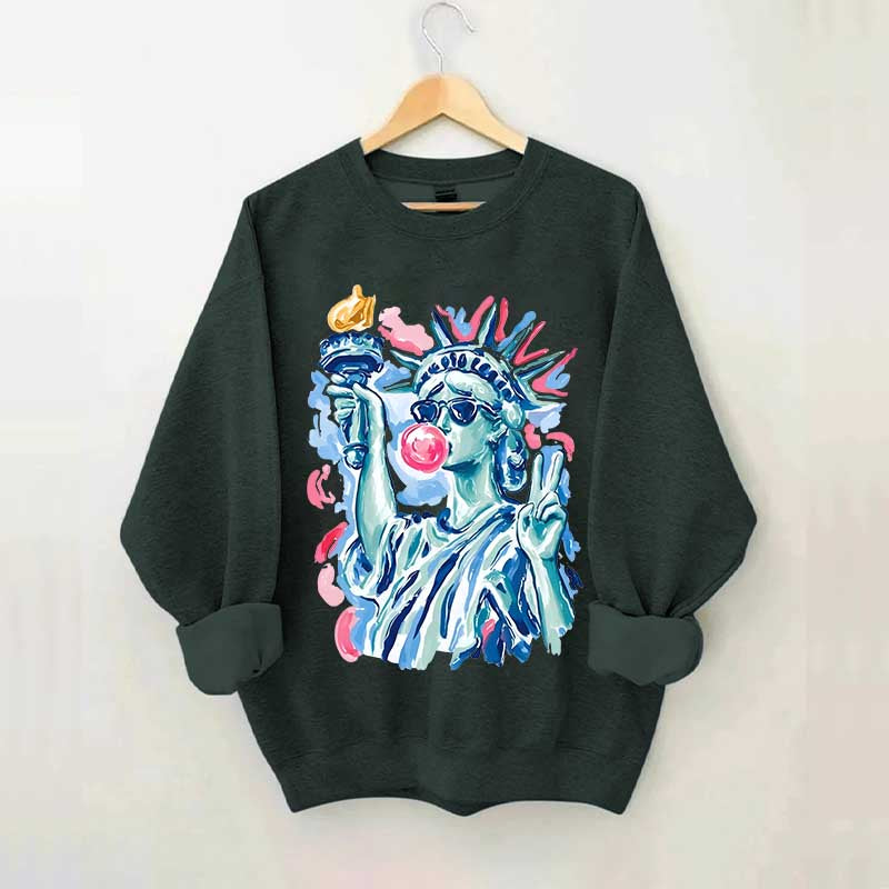 Preppy Statue of Liberty Blowing Bubble Gum Sweatshirt