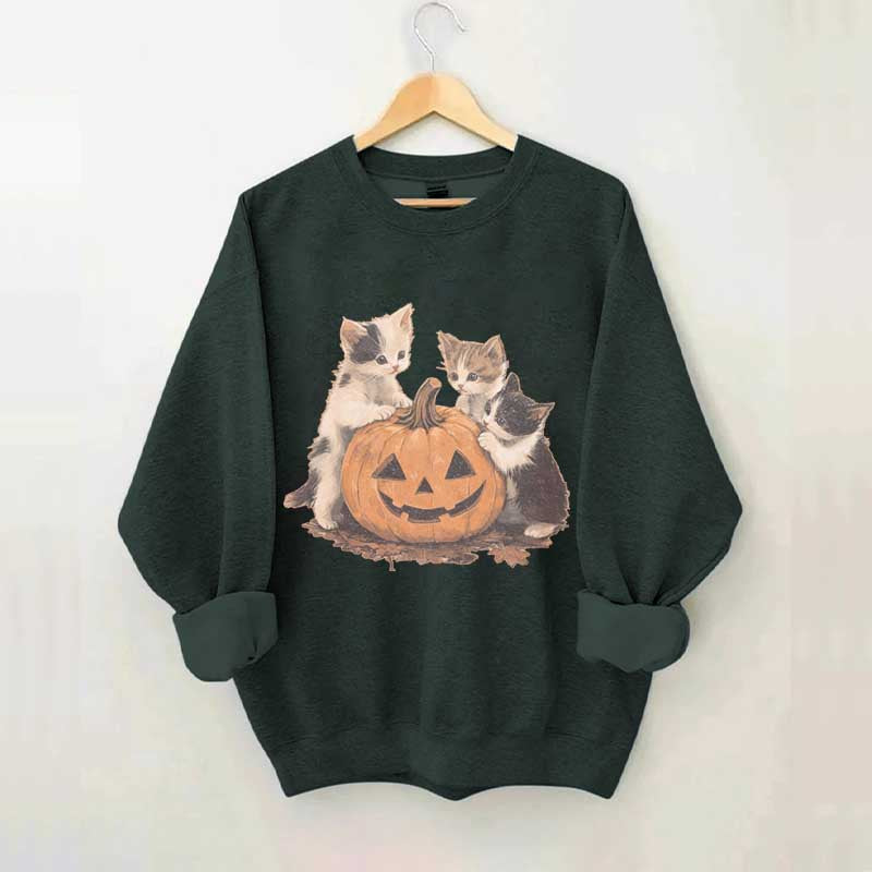Vintage 90s Cat Halloween Pumpkin Sweatshirt