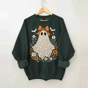 Cute Lace Ghost Bow Spooky Season Sweatshirt