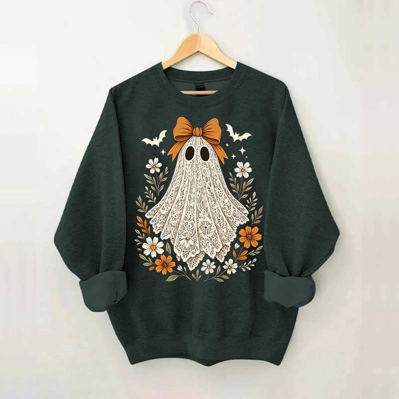 Cute Lace Ghost Bow Spooky Season Sweatshirt