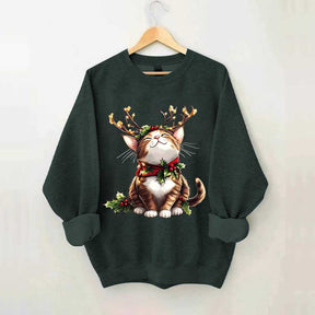 Trendy Sassy Retro Girl Christmas Cat Mom Sweatshirt