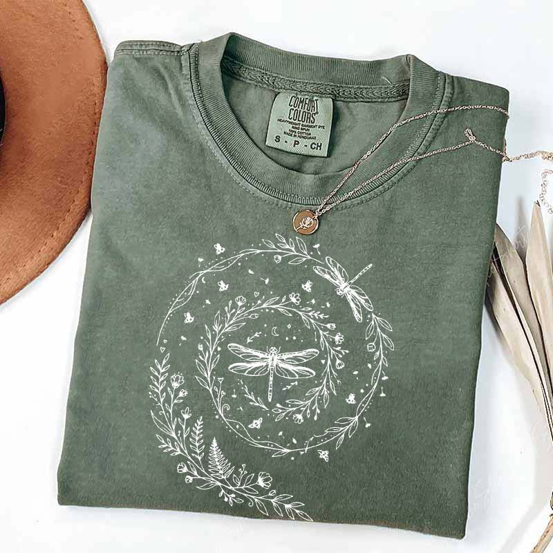 Cute Wildflowers Dragonfly Nature T-Shirt