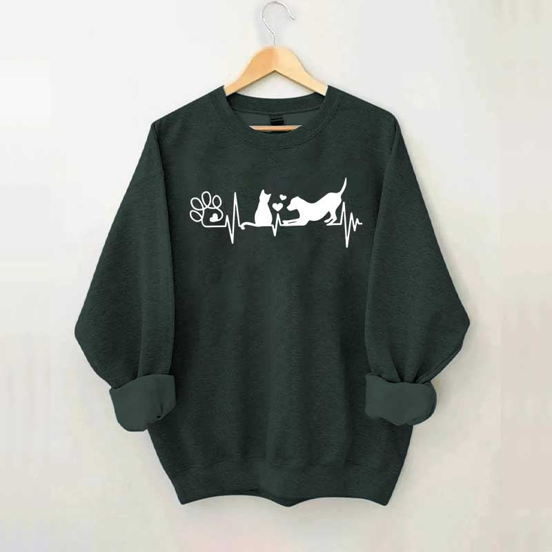 Dog And Cat Mom Heartbeat Sweatshirt