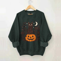 Black Cat on Pumpkin Retro Sweatshirt