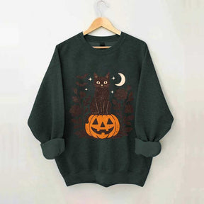 Black Cat on Pumpkin Retro Sweatshirt