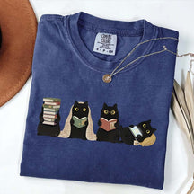 Black Cats Reading T-Shirt