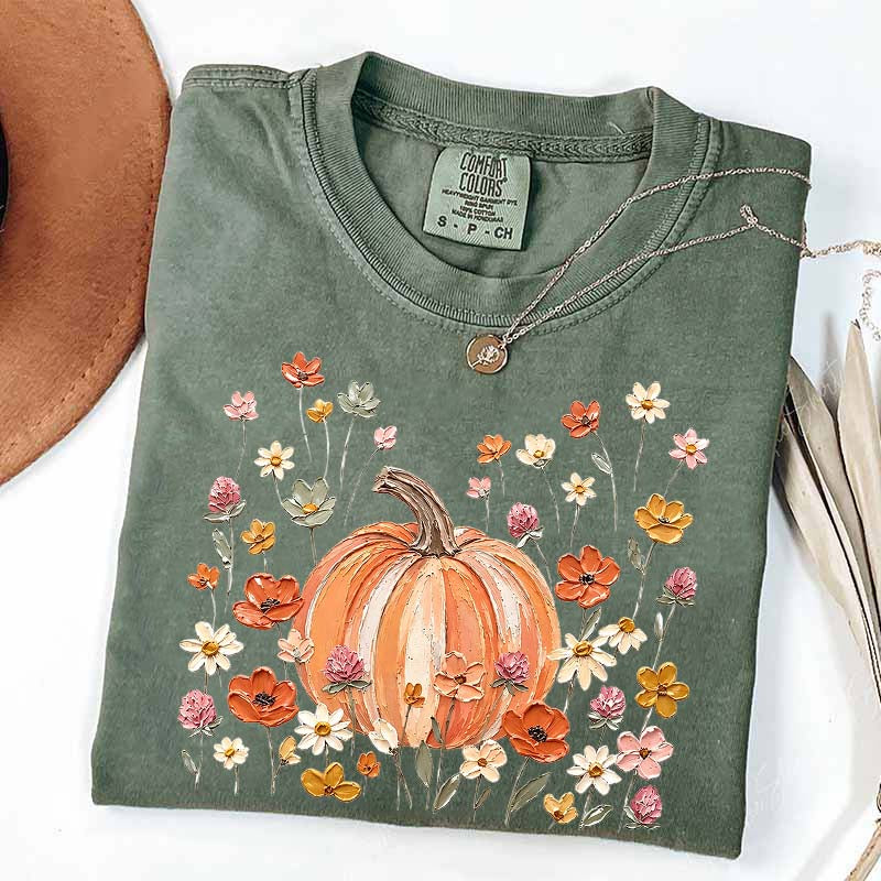Autumn Floral Wildflower Pumpkin Season T-Shirt