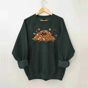 Cute Black Cat Autumn Leaves Sweatshirt