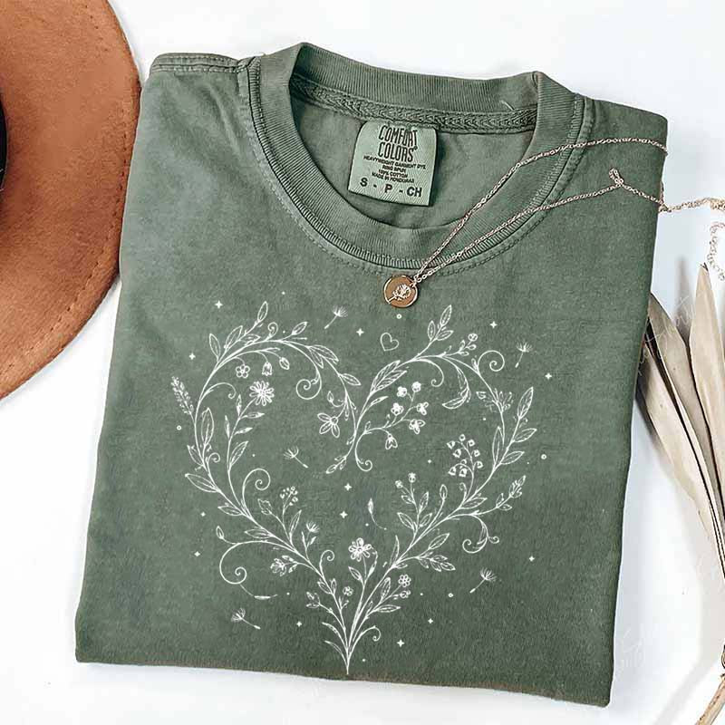 Botanical Dandelion Heart Wildflower T-Shirt