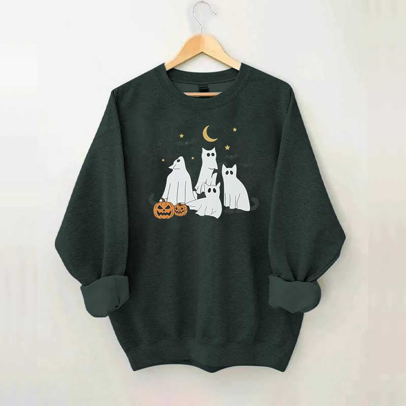 Retro Ghost Black Cat Moon Halloween Sweatshirt