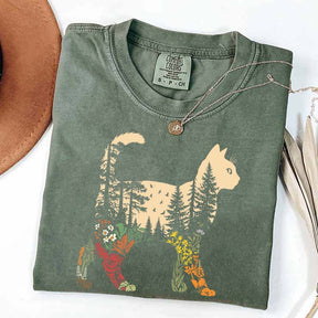 Boho Cat Plants Nature Trees Wild Flowers T-Shirt