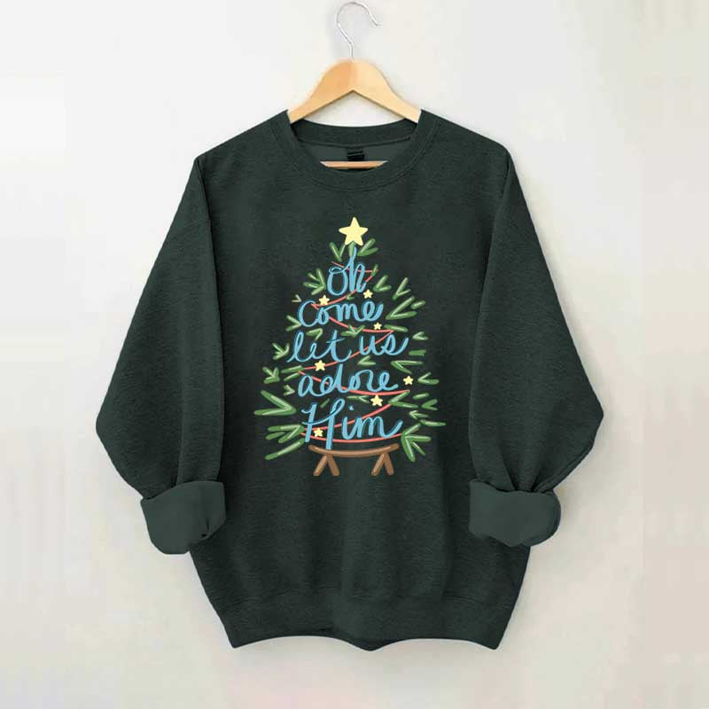 Oh Come Let Us Adore Him Christmas Tree Cute Sweatshirt