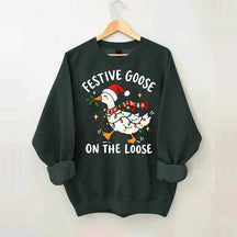 Cute Christmas Festive Goose On The Loose Sweatshirt
