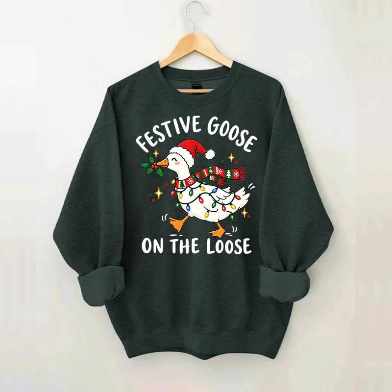 Cute Christmas Festive Goose On The Loose Sweatshirt