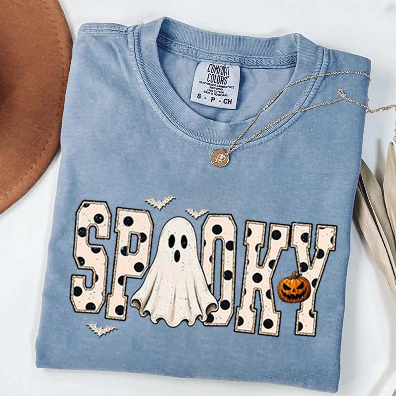 Retro Spooky Halloween Ghost White Dots T-Shirt