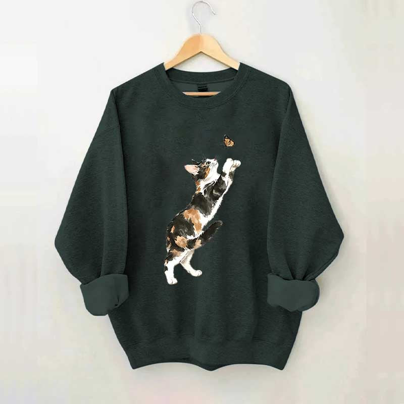 Cute Cat and Butterfly Sweatshirt