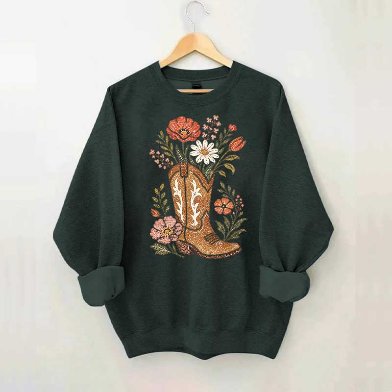 Retro Cowboy Boot Wildflower Sweatshirt