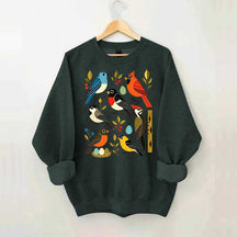 Retro Backyard Birds Cardinal Bluebird Robin Woodpecker Sweatshirt
