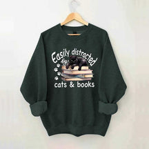Reader Easily Distracted By Cats And Books Sweatshirt