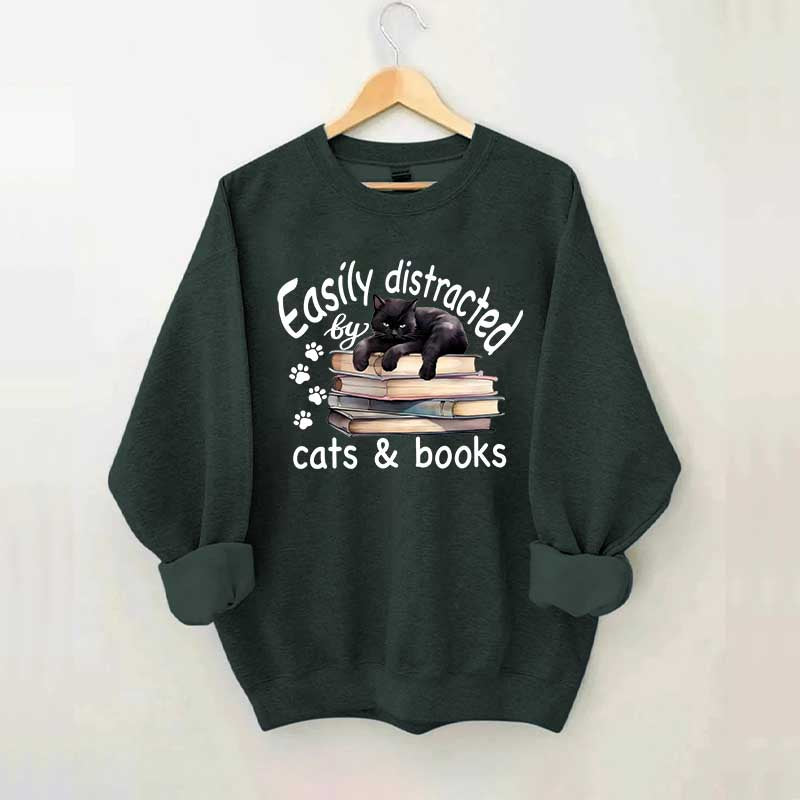 Reader Easily Distracted By Cats And Books Sweatshirt
