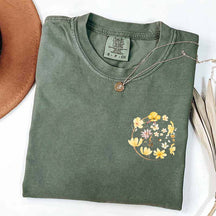 Pocket Pressed Flowers Block Print Floral T-Shirt