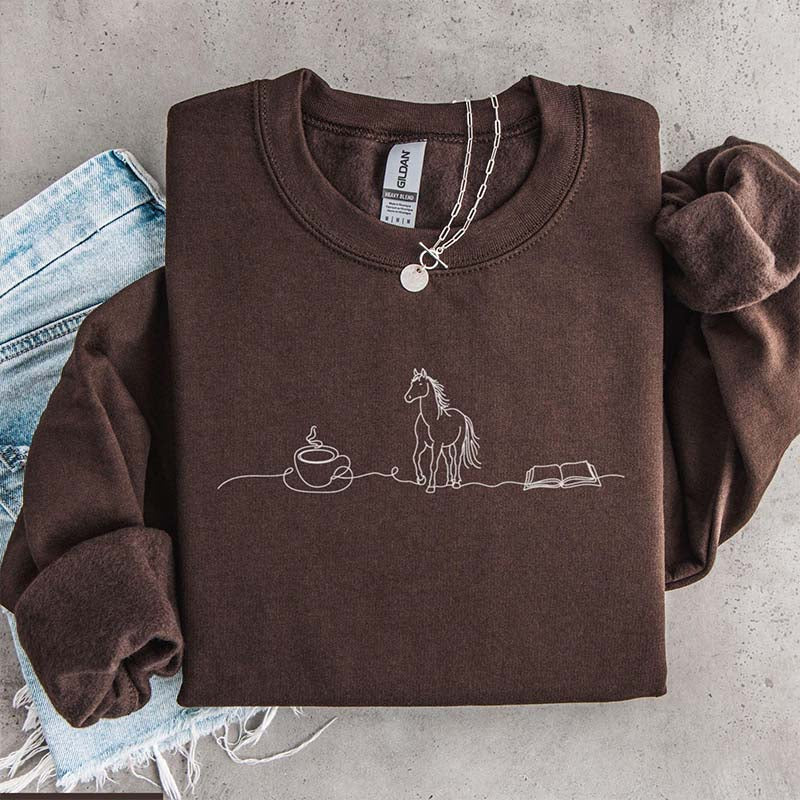 Cute Horse Coffee Book Sweatshirt