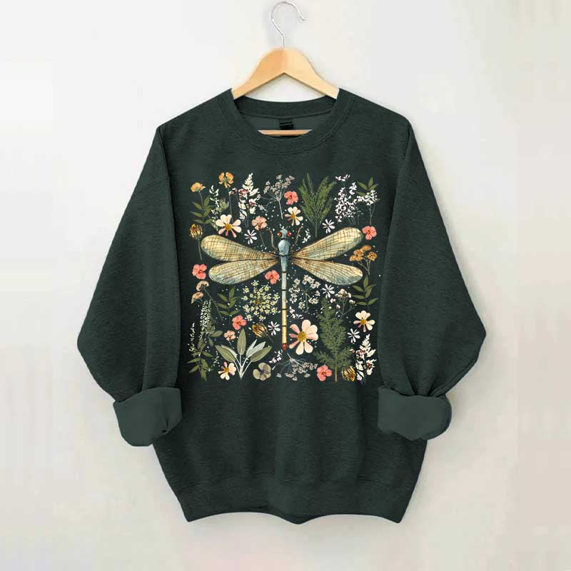 Dragonfly Floral Cottagecore Botanical Retro Sweatshirt