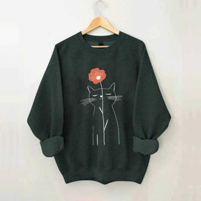 Minimalist Cat Flower Sweatshirt