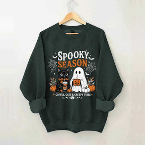 Spooky Season Coffee Cats & Creepy Vibes Sweatshirt