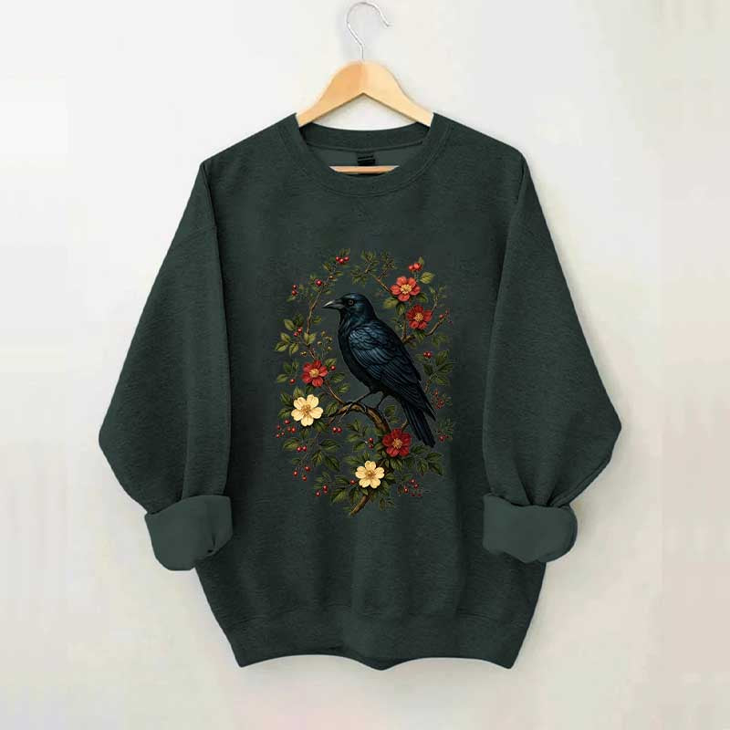 Vintage Raven Gothic Cottagecore Floral Sweatshirt