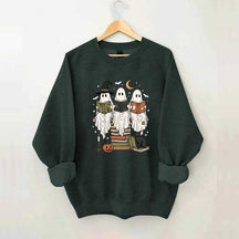 Boo Ghost Reading Books Halloween Sweatshirt
