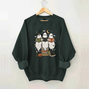 Boo Ghost Reading Books Halloween Sweatshirt
